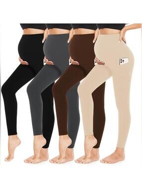 NWOT 4 Pack Maternity Leggings with Pockets - Soft Workout Yoga Pants, Large